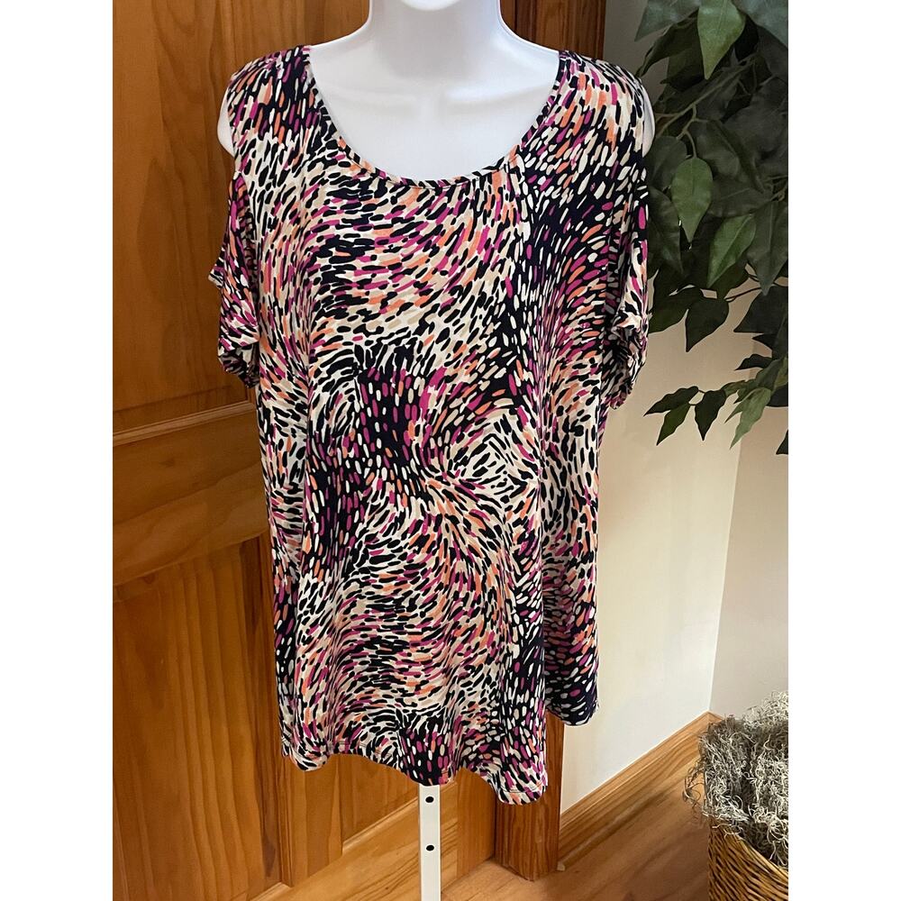 JM Collection Cold Shoulder Tunic, Multi Colored Pattern, Size XL